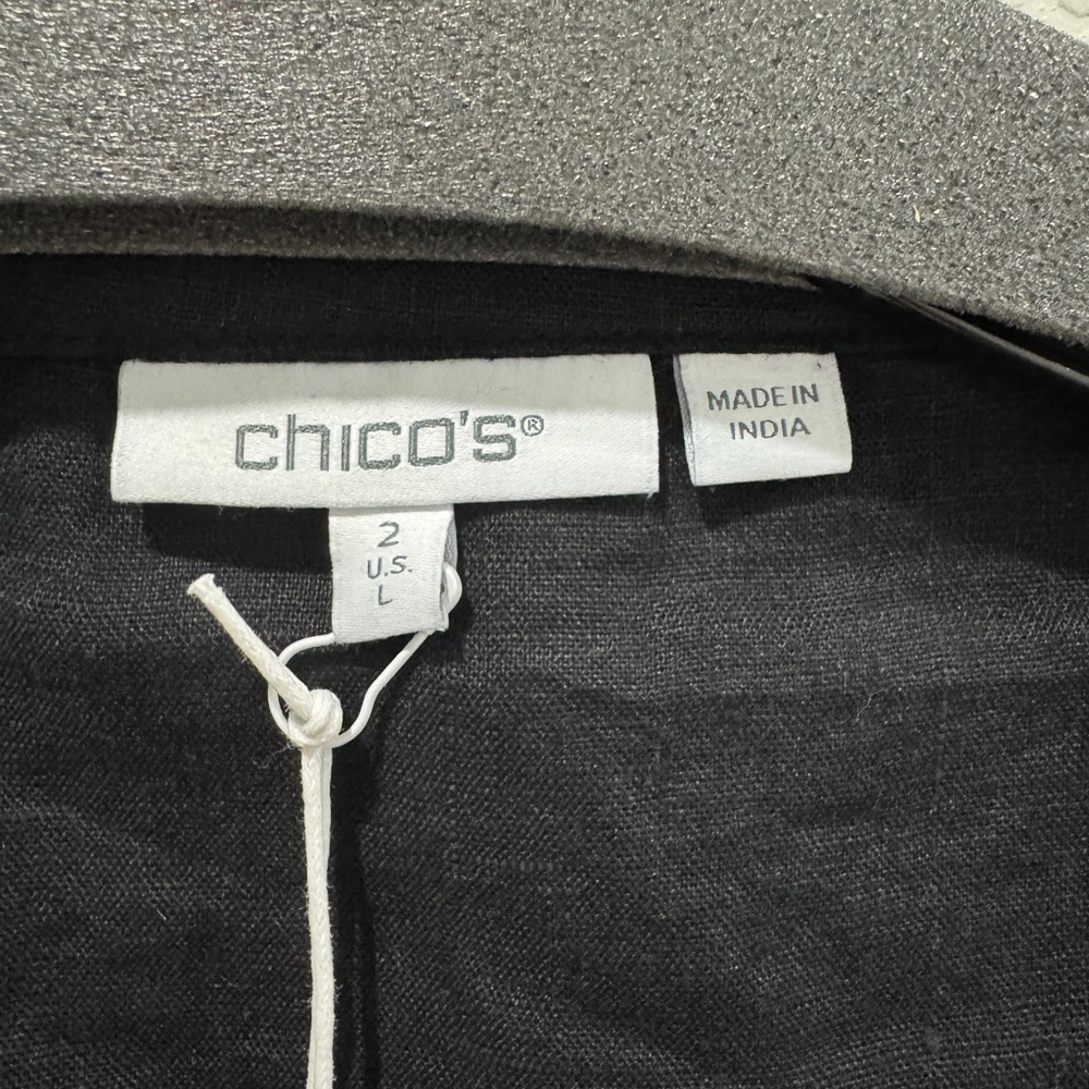 Chico’s Black Embroidered Linen Jacket Blouse Topper Size 2 (L) NWT - Picture 3 of 12